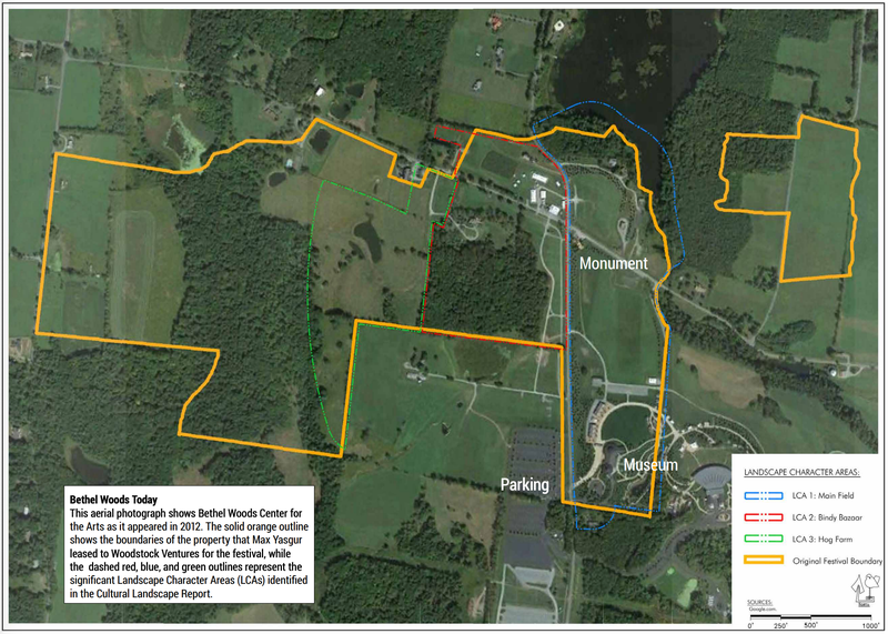 Aerial view of the Woodstock site as seen in 2012. The Bindy Bazaar is outlined in red.